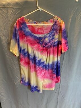 SHEIN Multicolor Tie-Dye Scoop Neck Short Sleeve Top